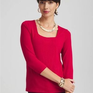 Chico's Vibrant Red Touch Of Cool Square Neck Top